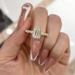 Picture of Gorgeous Yellow Gold Emerald Cut Engagement Ring In Sterling Silver