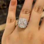 Picture of Luxurious Split Shank Halo Cushion Cut Engagement Ring For Women In Sterling Silver