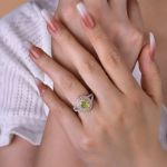 Picture of Gorgeous Double Halo Oval Cut Apple Green Engagement Ring In Sterling Silver