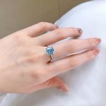 Picture of Stunning Hidden Halo Asscher Cut Light Aquamarine Blue Engagement Ring In Sterling Silver