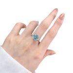 Picture of Stunning Hidden Halo Asscher Cut Light Aquamarine Blue Engagement Ring In Sterling Silver