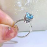 Picture of Stunning Hidden Halo Asscher Cut Light Aquamarine Blue Engagement Ring In Sterling Silver