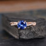 Picture of Rose Gold Twist 1.25 Carat Round Cut Blue Sapphire Engagement Ring For Her In Sterling Silver