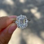 Picture of 3.0 Carat Halo Emerald Cut Engagement Ring In Sterling Silver