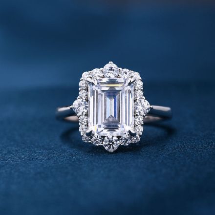 Picture of 3.0 Carat Halo Emerald Cut Engagement Ring In Sterling Silver