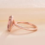 Picture of Exclusive Rose Gold Halo Emerald Cut Padparadscha Engagement Ring In Sterling Silver