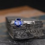 Picture of Classic Twist 1.25 Carat Round Cut Blue Sapphire Engagement Ring For Her In Sterling Silver