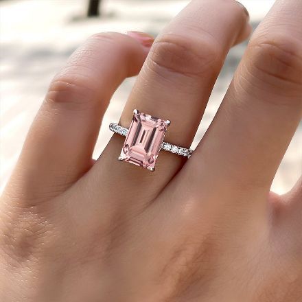 Picture of Elegant Emerald Cut Morganite Pink Women's Engagement Ring In Sterling Silver