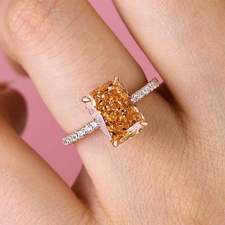 Picture of Stunning Rose Gold Radiant Cut Champagne Engagement Ring For Women