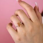 Picture of Stunning Rose Gold Radiant Cut Champagne Engagement Ring For Women