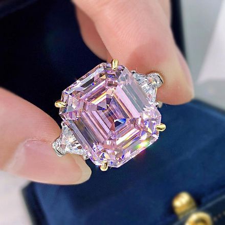 Picture of Pink Sapphire Asscher Cut and Trillion Cut Three Stone Engagement Ring for Her