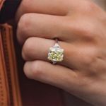 Picture of Yellow Stone Radiant & Triangle Cut Three Stone Engagement Ring In Sterling Silver