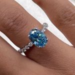 Picture of Elegant Oval Cut Aquamarine Blue Engagement Ring In Sterling Silver