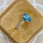 Picture of Elegant Oval Cut Aquamarine Blue Engagement Ring In Sterling Silver