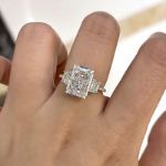 Picture of Eternity Three Stone Radiant Cut Moissanite Diamond Engagement Ring In Sterling Silver