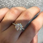 Picture of Classic Yellow Gold 6 Prong Round Cut Simulated Diamonds Engagement Ring In Sterling Silver