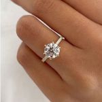 Picture of Classic Yellow Gold 6 Prong Round Cut Simulated Diamonds Engagement Ring In Sterling Silver