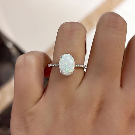 Picture of Elegant Oval Cut Opal Stone Engagement Ring In Sterling Silver