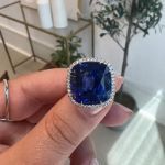 Picture of Luxurious Halo Blue Sapphire Cushion Cut Engagement Ring In Sterling Silver