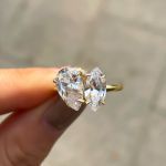 Picture of Yellow Gold Double Stones Design Pear & Marquise Cut Engagement Ring In Sterling Silver