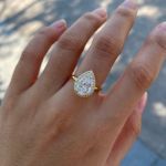 Picture of Yellow Gold Halo Pear Cut Solitaire Engagement Ring For Women In Sterling Silver