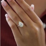 Picture of Yellow Gold Halo Pear Cut Solitaire Engagement Ring For Women In Sterling Silver