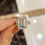 Picture of Luxurious Split Shank Emerald Cut Engagement Ring In Sterling Silver