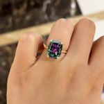 Picture of Gorgeous Yellow Gold Cushion Cut Alexandrite Engagement Ring In Sterling Silver