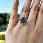 Picture of Gorgeous Yellow Gold Cushion Cut Alexandrite Engagement Ring In Sterling Silver