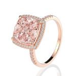 Picture of 3.0 Carat Cushion Cut Synthetic Morganite Halo Engagement Ring In Sterling Silver