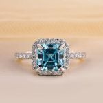 Picture of Exclusive Halo Asscher Cut Light Aquamarine Blue Engagement Ring In Sterling Silver