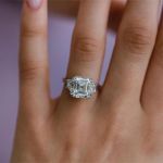 Picture of Exclusive Asscher Cut Three Stone Women's Engagement Ring In Sterling Silver