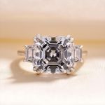 Picture of Exclusive Asscher Cut Three Stone Women's Engagement Ring In Sterling Silver