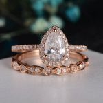 Picture of Rose Gold 2.2 Carat Halo Pear Cut Lab Created White Sapphire Wedding Ring Set