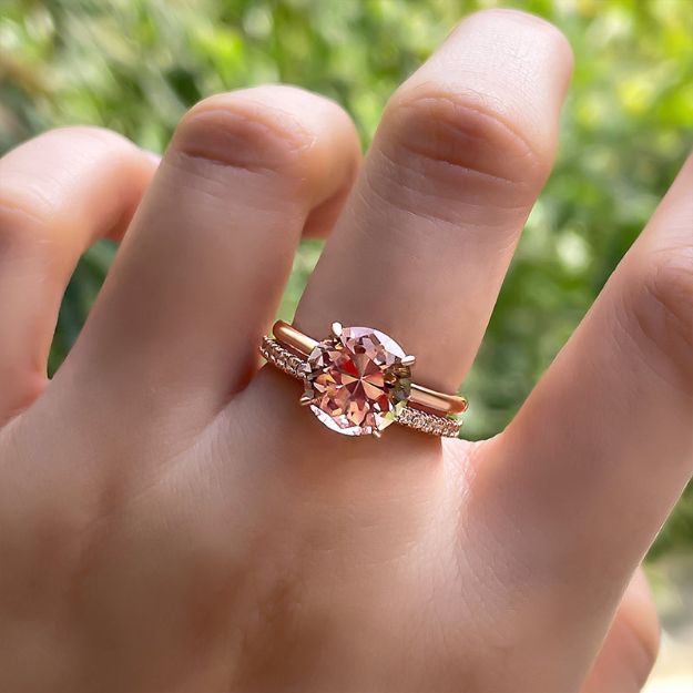 Picture of Gorgeous Round Cut Morganite Pink Wedding Set In Sterling Silver