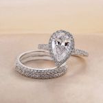 Picture of Exquisite Halo Pear Cut 3PC Wedding Ring Set In Sterling Silver