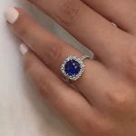 Picture of Stunning Halo Round Cut Blue Sapphire Engagement Ring In Sterling Silver