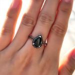 Picture of Unique Rose Gold Pear Cut Halo Black Diamond Engagement Ring In Sterling Silver