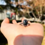 Picture of Unique Rose Gold Pear Cut Halo Black Diamond Engagement Ring In Sterling Silver