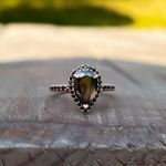 Picture of Unique Rose Gold Pear Cut Halo Black Diamond Engagement Ring In Sterling Silver