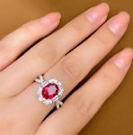 Picture of Vintage Twist 1.0 Carat Oval Cut Ruby Engagement Ring In Sterling Silver