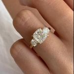 Picture of Stunning Yellow Gold Cushion Cut Three Stone Engagement Ring In Sterling Silver