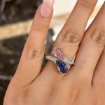 Picture of Unique Pear Cut Aquamarine Blue & Pink Sapphire Engagement Ring In Sterling Silver