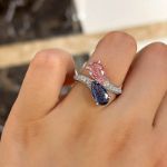 Picture of Unique Pear Cut Aquamarine Blue & Pink Sapphire Engagement Ring In Sterling Silver