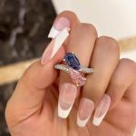 Picture of Unique Pear Cut Aquamarine Blue & Pink Sapphire Engagement Ring In Sterling Silver