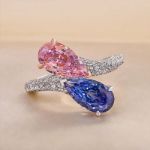 Picture of Unique Pear Cut Aquamarine Blue & Pink Sapphire Engagement Ring In Sterling Silver