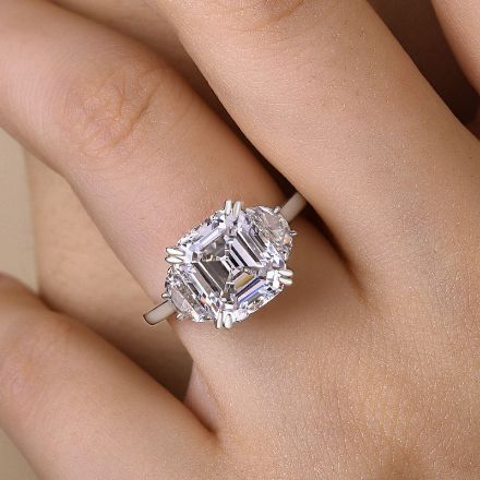 Picture of Stunning 4.5 Carat Asscher Cut Three Stone Women's Engagement Ring In Sterling Silver