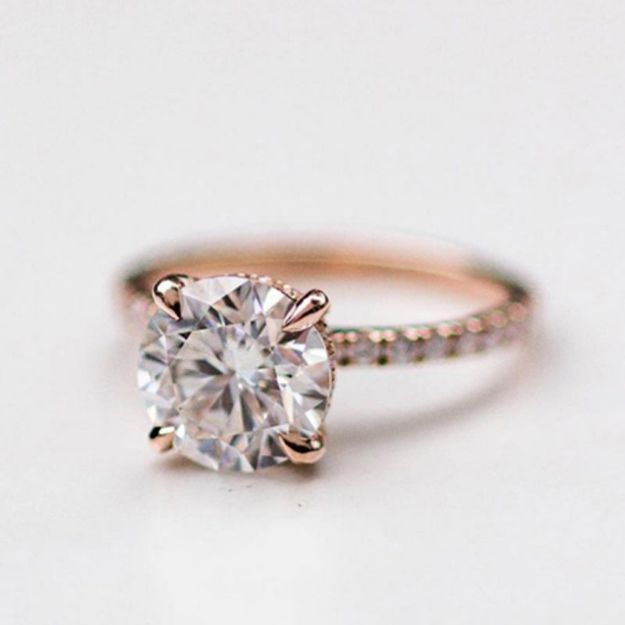 Picture of Rose Gold Classic Round Cut Engagement Ring In Sterling Silver
