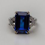 Picture of Luxurious Blue Sapphire Emerald Cut Three Stone Engagement Ring In Sterling Silver