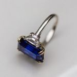 Picture of Luxurious Blue Sapphire Emerald Cut Three Stone Engagement Ring In Sterling Silver